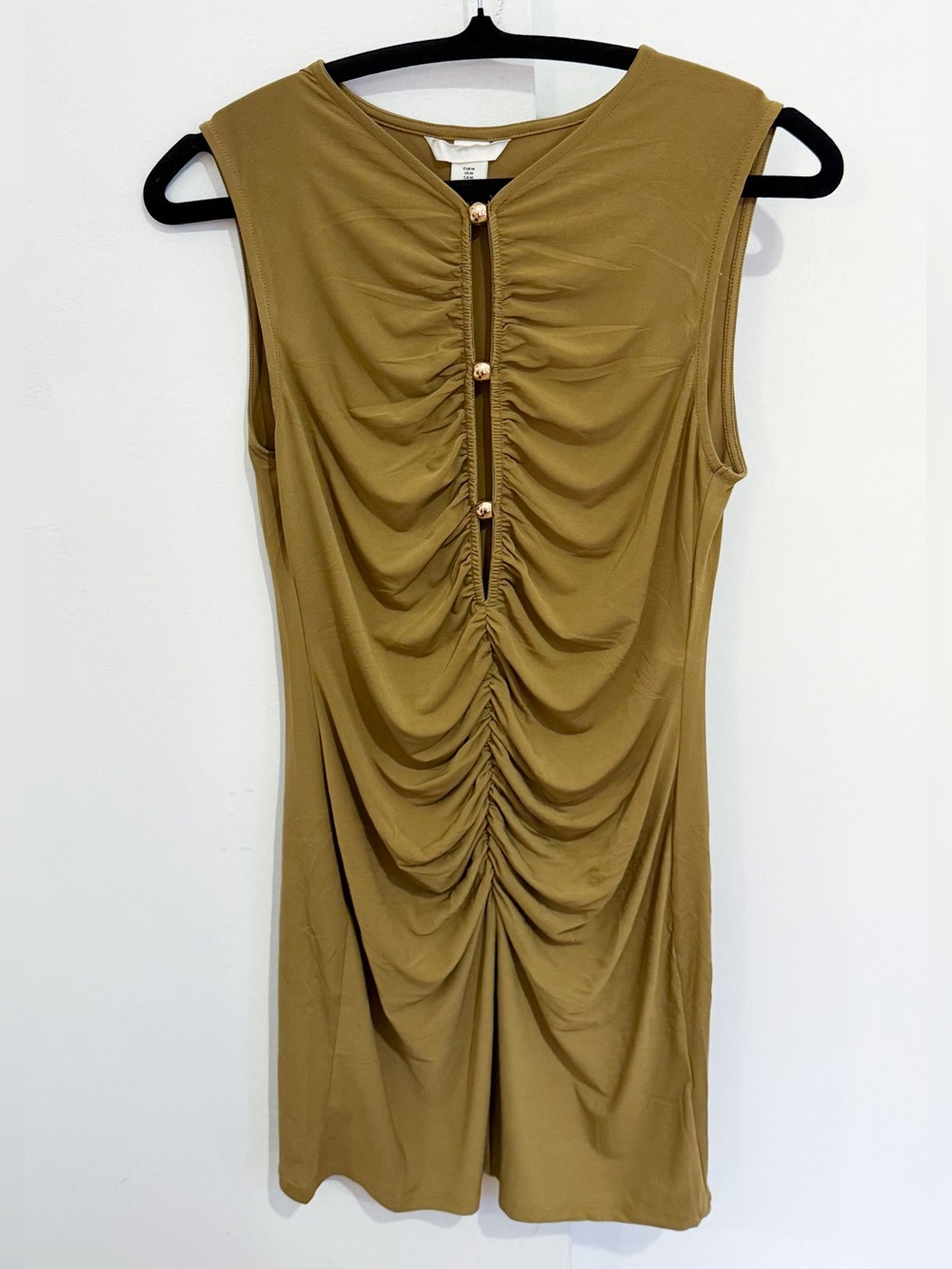 H&M Olive Ruched Front Sleeveless Tank with Gold Buttons